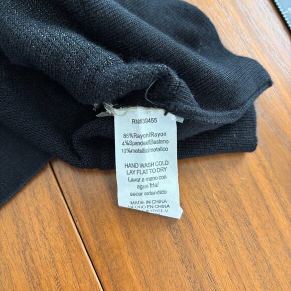 Tricot Joli Black Knit Tunic Shimmer Leopard Print Black Cowl Neck Size Large - Picture 8 of 9